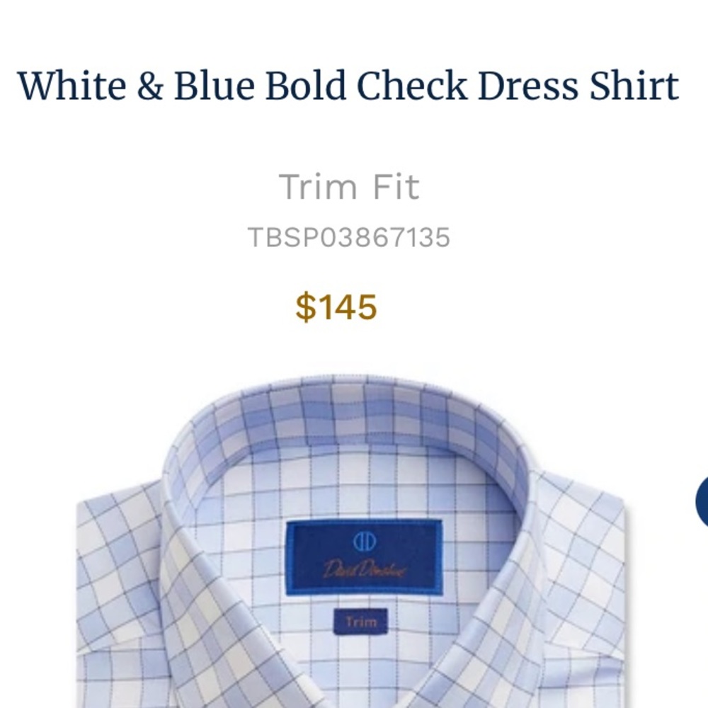 Man David Donahue Dress Shirt Blue Check - New ($145) W/O Tags. Medium.